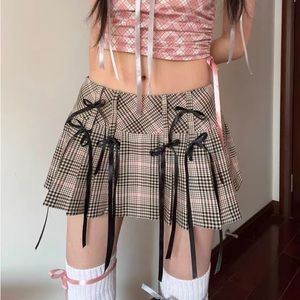Pink/Khaki plaid mini skirt